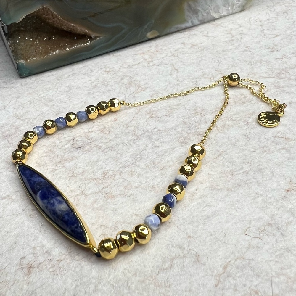 NWOT Gorjana Power Gemstone Adjustable Bracelet Gold and Lapis Wisdom